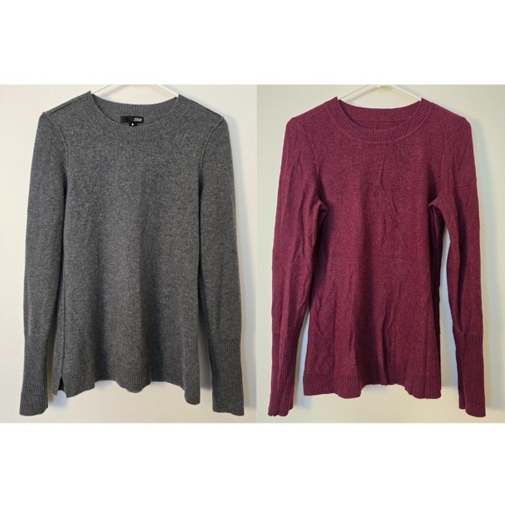 Aqua Cashmere Sweater Womens Medium Two Sweaters Gray Maroon